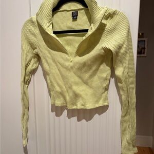 BDG Light Yellow Waffle Knit Half-Zip Pullover